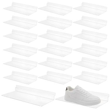 Imagem de HEIHAK Pacote com 20 prateleiras de acrílico transparente de 11 x 25 cm - acessórios de painel montados na parede para lojas de sapatos, organização doméstica e exibição de varejo