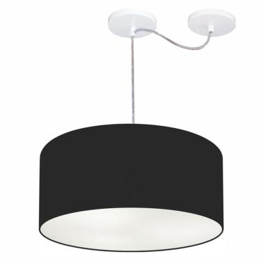 Imagem de Lustre Pendente Cilíndrico Com Desvio De Centro Md-4151 Cúpula Em Tecido 50x25cm Preto - Bivolt