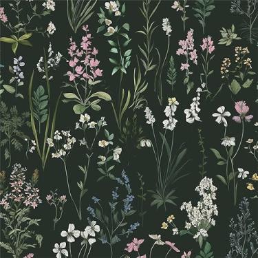 Imagem de Yzogbry Papel de parede vintage de flores silvestres preto branco rosa decoração de parede autoadesivo papel de parede adesivo em contato fácil para apartamento de locatário