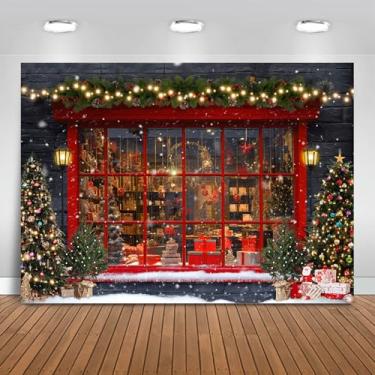Imagem de Mocsicka Pano de fundo de festa de Natal Feliz Natal, loja de brinquedos de Papai Noel, decoração de festa de Natal para adereços de cabine fotográfica (vermelho, 2,1 x 1,5 m (208 x 152 cm)