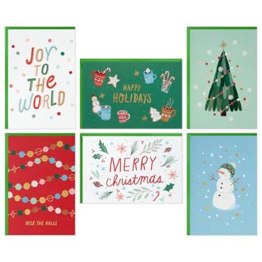 Imagem de Hallmark Variedade de cartões de Natal em massa, ícones divertidos (72 cartões e 72 envelopes) "Joy to the World", "Deck the Halls", boneco de neve, cacau, pinhas, árvore