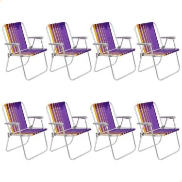 Imagem de Kit 08 Cadeiras de Praia Tramontina Samoa Alta em Alumínio com Assento Roxo e Amarelo 92900003