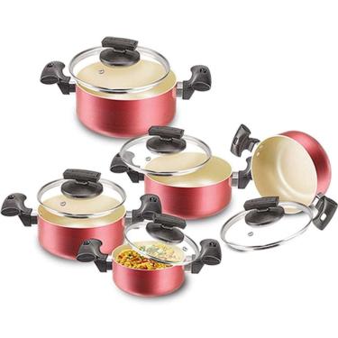 Imagem de Jogo De Panelas 5 Peças Vermelha Antiaderente Remaza