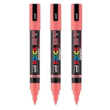 Imagem de posca Marcadores de tinta à base de água uni PC-5BR, ponta de pincel reversível (1,0-4,0 mm), rosa coral, 3 unidades