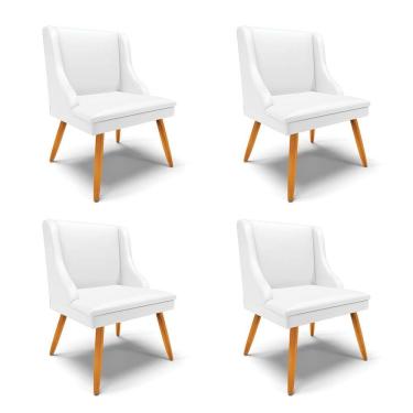 Imagem de Kit 4 Cadeiras Estofadas para Sala de Jantar Pés Palito Lia Sintético Branco - Ibiza