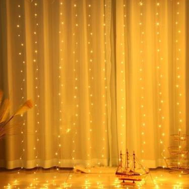 Imagem de Cortina Led 3x3m 400 Leds Estrobo Branco Quente Fio Transparente Macho