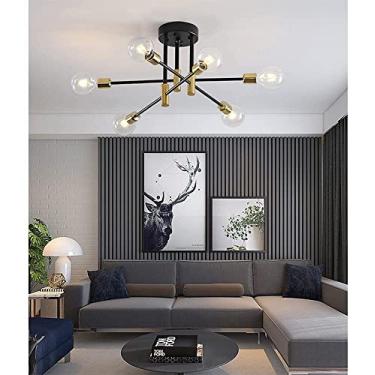 Imagem de Lustre 2,4,6,8-Luzes Preto e Dourado Lustre Luz Mid Century Modern Industrial E26 Luminária Pingente Luminária de Teto (2 Luzes) luminária pendente pendente