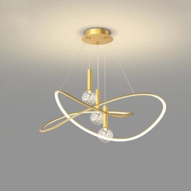 Imagem de Lustre redondo de LED dourado de 23,6" com pingente moderno regulável, luminária pendente nórdica branca com cordão de vidro para mesa de jantar, ilha de cozinha, quarto e sala de estar