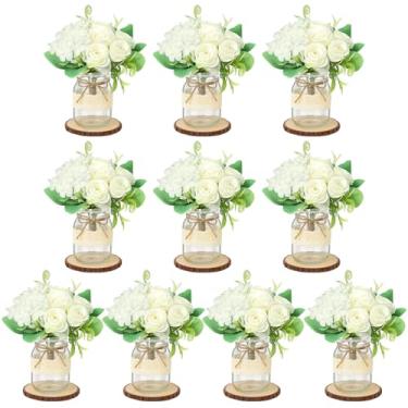 Imagem de Conjunto de 10 peças centrais de mesa de pote de pedreiro - Centros de mesa de casamento para mesas, vaso de centro de mesa de flores - Boho Farmhouse rústico para noivado, chá de panela, casamento