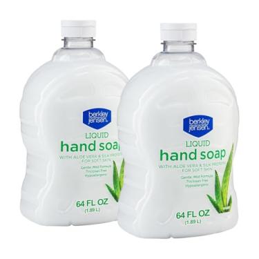 Imagem de Berkley Jensen Refis De Sabonete Líquido Para As Mãos, Refil Hidratante De Aloe Vera Calmante Líquido 64 Fl Oz (Pacote Com 2) Sabonete Macio Com Proteína De Seda Para Pele Macia