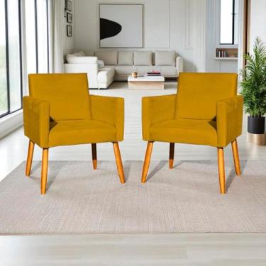 Imagem de Kit 2 Poltronas Decorativas Para Sala Nina Cadeiras Reforçadas Para Recepção Manicure Escritório Consultório Sala De Espera Pé Castanho - Clique & Decore (Mostarda)