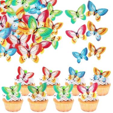 Imagem de 80 Pack Wafer Paper Butterflies Cupcake Toppers, Edible Butterfly Cake Decorations, Birthday Party Butterfly Decorations for Wedding Birthday Anniversary Party Food Decoration