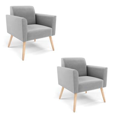 Imagem de Kit 2 Poltronas Pés Palito Natural Marisa Suede Cinza D03 - D?Rossi