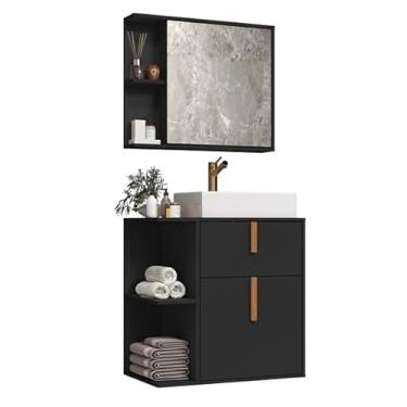 Imagem de Kit organizador de armário de banheiro com espelho 2 portas(Argos Preto)