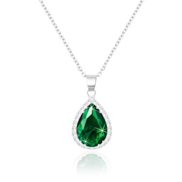 Imagem de Linawe Colar De Prata Com Cristal Verde Esmeralda Para Mulheres, Moderno, Pingente Diamantes, Conjunto Joias Boho Zircônia Cúbica, Pedra Nascimento E Strass