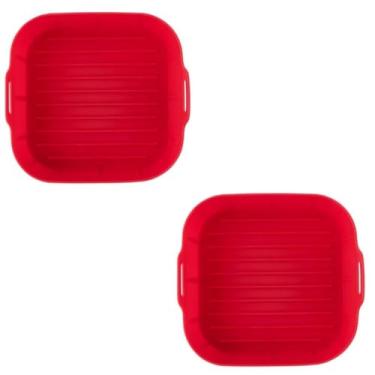Imagem de Kit 2 Forma de Silicone Air Fryer Grande 20cm Assadeira Fritadeira Quadrada, Forma Cesta Reutilizável de Fritadeira(KIT2-VERMELHO)