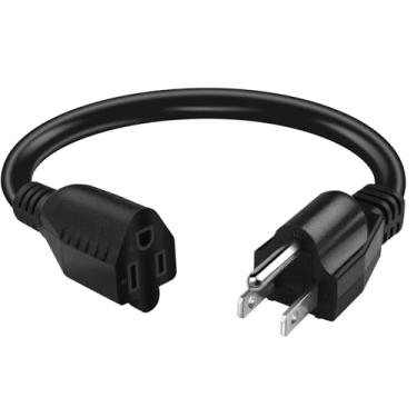 Imagem de Cabo de extensão de energia curto, 16 AWG/13A, economia de tomada, plugue macho de 3 pinos para soquete fêmea cabo de extensão de energia resistente (1 pé/0,3 m)