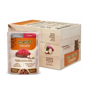 Imagem de Kit 12 Sachês Special Cat Castrado Carne Ultra Life 85 g