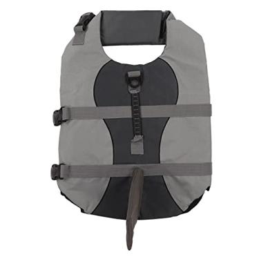 Imagem de Colete salva-vidas para cães, ajustável, seguro, flutuante, com alça traseira, anel D para praia, passeios de barco, natação, cinza, poliéster, pérola, algodão (M)