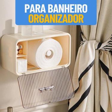 Imagem de Suporte Papel Higiênico Parede Adesivo Organizador Banheiro Com Gaveta