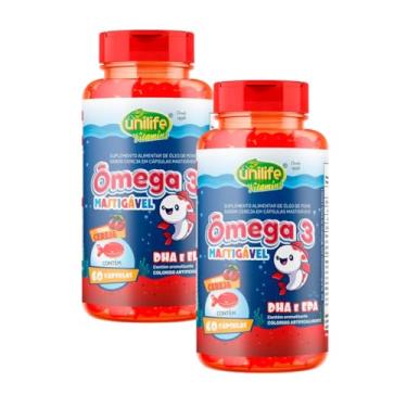 Imagem de Kit 2 Ômega 3 Kids Mastigável Unilife Cereja 60 cápsulas