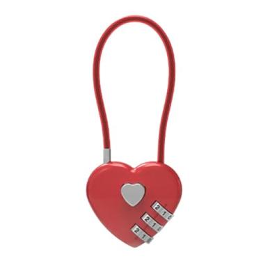 Imagem de Fechadura concêntrica com 3 dígitos senha ferramenta de segurança estilo coração amor bloqueio de combinação (vermelho)