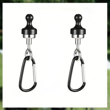 Imagem de 2 ganchos magnéticos para dossel, gancho de clipe magnético com mosquetão para acampamento, ímãs de terra resistentes, suspensão de cruzeiro, tenda multifuncional, encaixe giratório adequado para