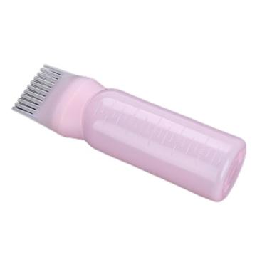 Imagem de Frasco de tintura de cabelo com pente - Aplicador de cor de cabelo DIY de 160 ml com escala, frasco de plástico Pump Action rosa para distribuição uniforme de cores, uso profissional e doméstico
