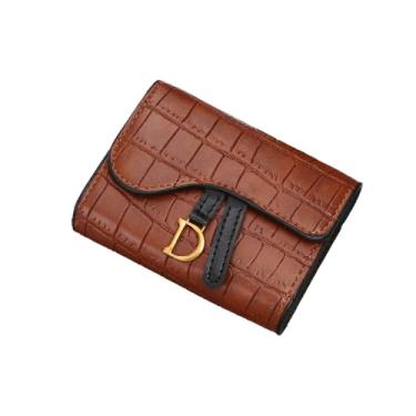 Imagem de Carteira feminina compacta para moedas com fivela de letra D, porta-chaves, estilo coreano, Marrom, Tendência