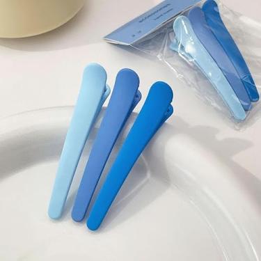 Imagem de Grampos de cabelo para pentear, 3 peças de grampos de cabelo de jacaré de plástico antiderrapante colorido, azul