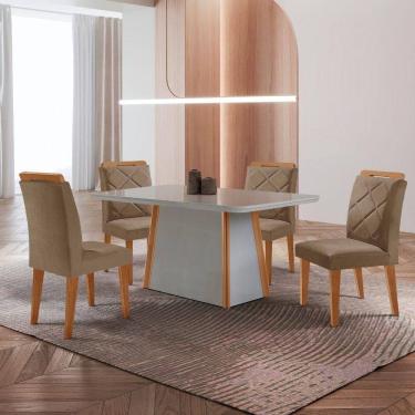 Imagem de Mesa De Jantar Diane E 4 Cadeiras Melissa Moderna Mo... Veludo Capuccino/off/nat/serig Off Com Vidro