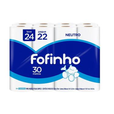 Imagem de Papel Higiênico Fofinho Neutro 30 Mts Leve 24 Pague 22