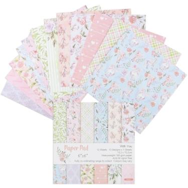 Imagem de 12 folhas de blocos de papel para scrapbook, 12 designs de 15,2 x 15,2 cm, papel de cartolina com padrão único de 15,2 cm x 15,2 cm, papel decorativo de 160 g/m², bloco de recortes para projetos de