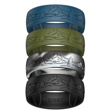 Imagem de Egnaro Anéis de casamento masculinos de silicone, faixas de noivado de borracha com gravação de 8,5 mm de largura, 2,5 mm de espessura, pacote múltiplo para treino, viagem, academia