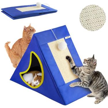 Imagem de YKUBOT Casa arranhadora para gatos atualizada, arranhador de sisal dobrável 3 em 1, uso frente e verso, móveis duráveis para gatos brincarem, arranharem e dormirem