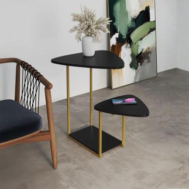 Imagem de Mesal Lateral Cibele Tampo Esfiha Ferro Dourado Tampo Preto