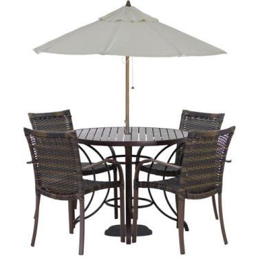 Imagem de Kit 4 Cadeiras e Mesa com Tampo Ripado em Alumínio e Ombrelone para Pi