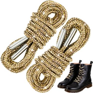 Imagem de Anyichend 2 peças de cadarços de strass para sapatos, cadarços de corda cintilante, strass de cristal, corda de substituição para botas, moletons com capuz, acessórios de vestuário - dourado