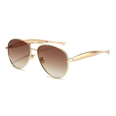 Imagem de HCHES Óculos de Sol Fashion Estilo Retrô de Luxo Feminino Masculino UV400 (Lentes Degradê Chá)