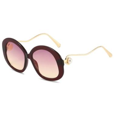 Imagem de JRLLFD Óculos de sol ovais de metal com armação grande e luxuosa para mulheres e homens, para dirigir ao ar livre, UV400 (vermelho, roxo e amarelo)