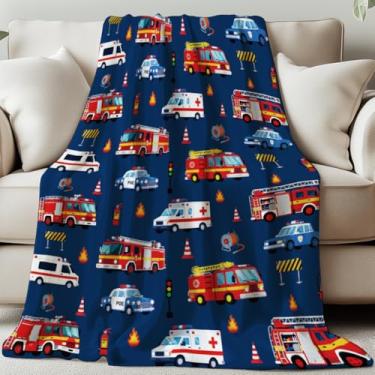 Imagem de GLOBLELAND Cobertor de flanela de carro de polícia 150 x 129 cm para caminhão de bombeiros, lavável e felpudo para sofá, cama, dormitório, casa