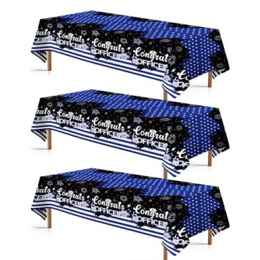 Imagem de Toalha de mesa de plástico para festa de graduação da Academia de Polícia, 3 peças, capa de mesa de plástico à prova d'água, azul, preta, toalha de mesa descartável para decoração de festa de promoção