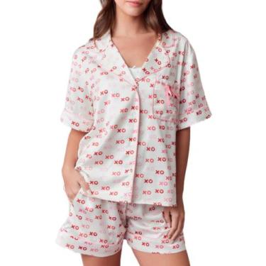 Imagem de Pijama Yiulangde Silk Heart para mulheres, cetim, 2 peças, rosa