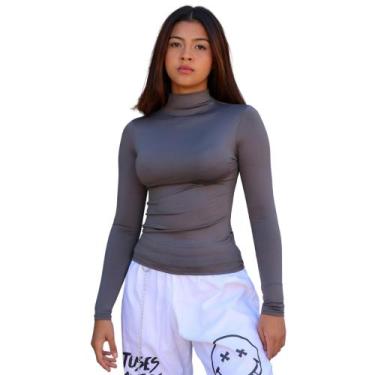 Imagem de Blusa Segunda Pele Manga Longa Gola Alta Básica Casual Tecido Suplex -