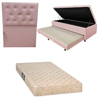 Imagem de Cama Box Baú Solteiro com Auxiliar (Bicama) + Colchão de Espuma Toulon D33 | Kit Completo com Cabeceira Botonê Opcional | Diversas Cores (3, CORINO ROSA, COM CABECEIRA)