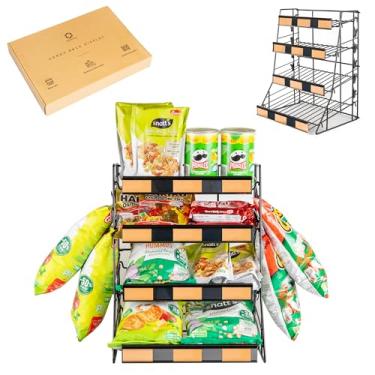 Imagem de Rack de exibição de doces de 4 níveis | Organizador de doces | Organizador de lanches para bancada | Prateleira de lanche e rack de chips para lojas | Expositor de lanches para balcão | Suporte de