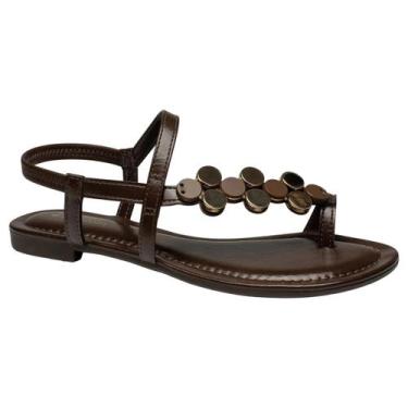 Imagem de Sandália Mississipi Rasteira Tira Fina Charmosa, Cacau, 35