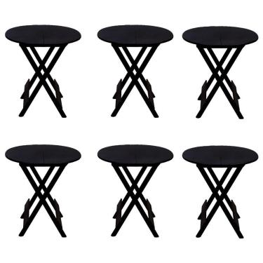 Imagem de Kit 6 Mesas Redondas Dobráveis Em Madeira Maciça 70X70 Preto Ideal Para Bares E Restaurantes