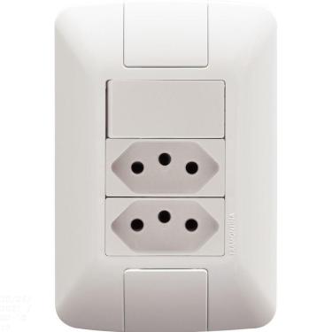 Imagem de Conjunto 4x2 Com 1 Interruptor Simples 6 A 250 V E 2 Tomadas 2p+t 20 A 250 V Aria Branco