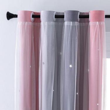 Imagem de Cortinas XiDi Rainbow Pink Grey com recorte em estrela transparente